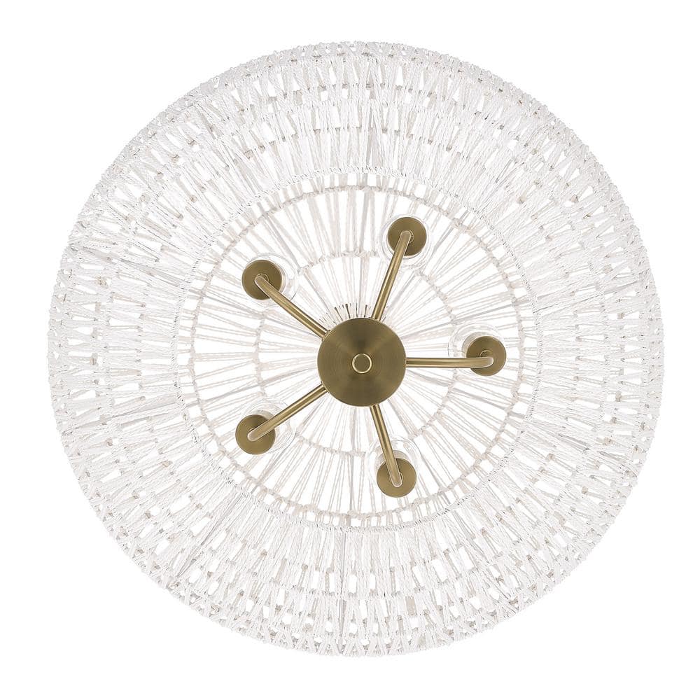 Florence 5-Light Pendant with White Raphia Rope and Bronze Finish