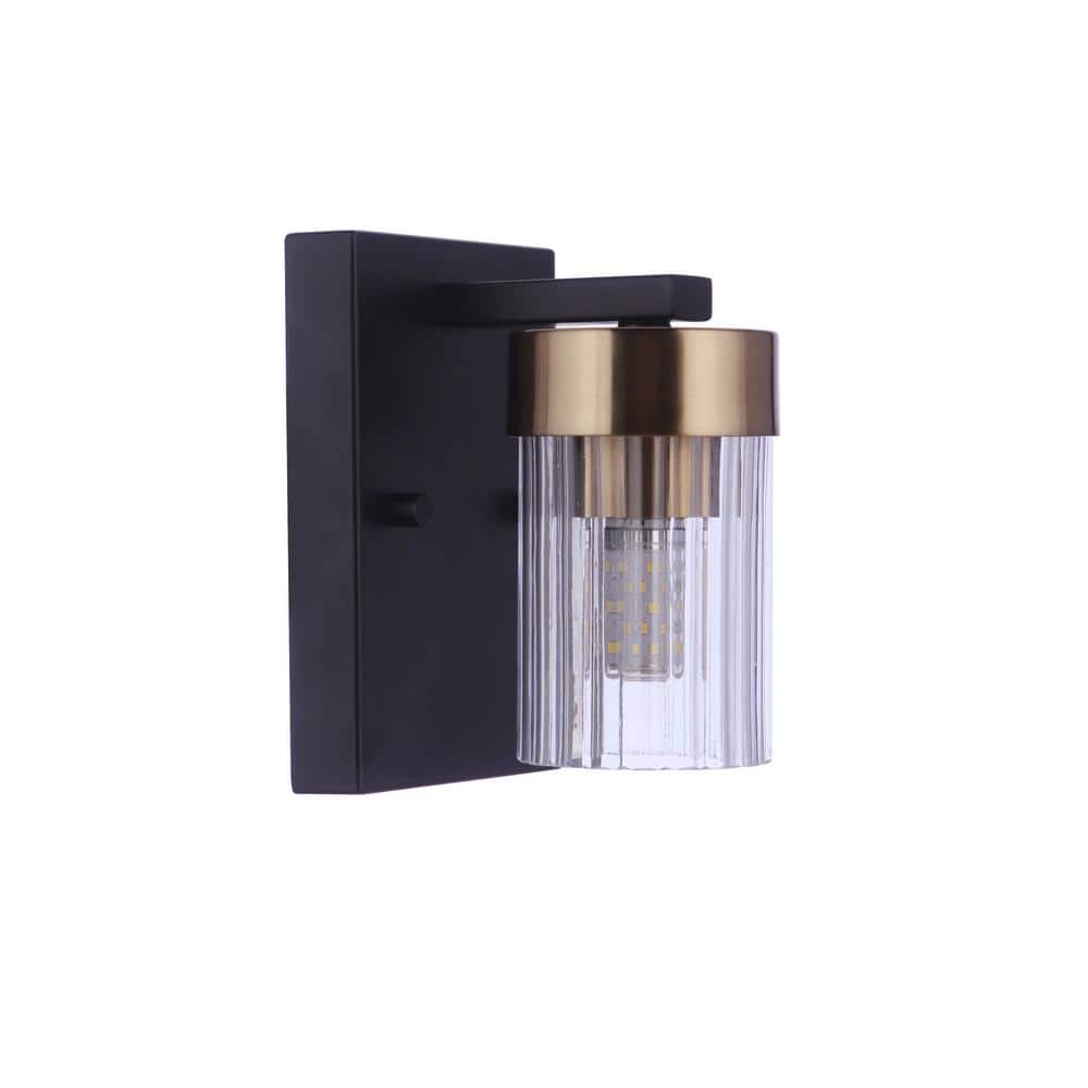 Bond Street 1-Light Flat Black/Satin Brass Finish Wall Sconce with Clear Ribbed Glass Shade price history on PriceWatchPro