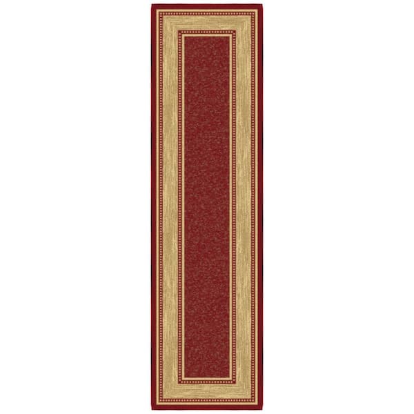 Ottomanson House Collection Non-Slip Rubberback Border Design 2x7 Indoor Runner Rug, 1 ft. 10 in. x 7 ft., Red/Beige