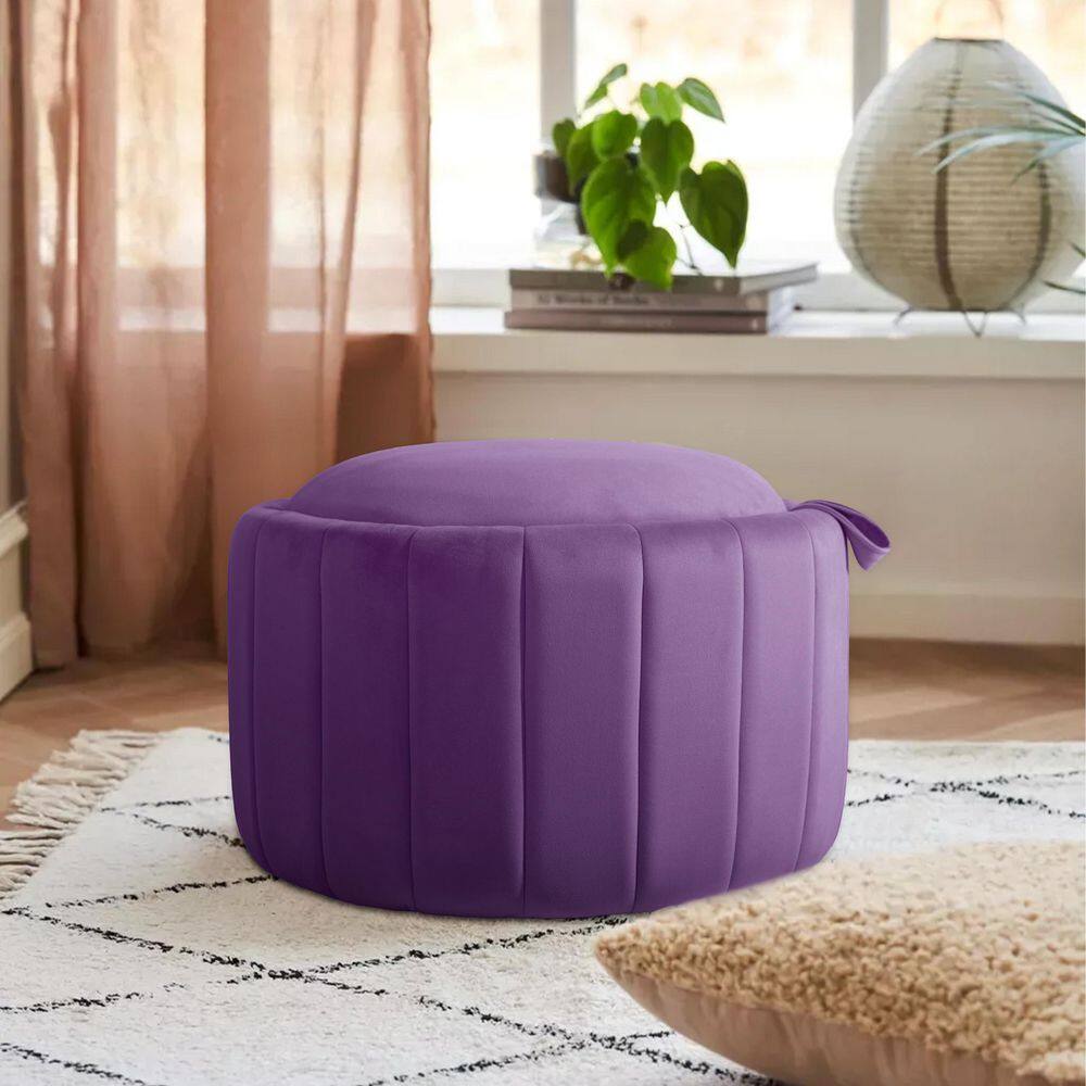 Modern Purple Velvet Round Accent Storage Ottoman (Set-1)