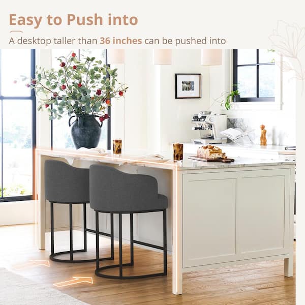 Crystal Charcoal Gray 26in.Counter Height Fabric Upholstered Bar Stool Kitchen Island Stool With Metal Frame Set of 6