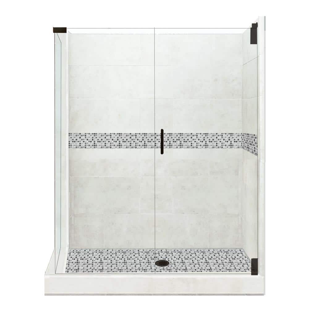 American Bath Factory Del Mar Grand Hinged 36 in. x 42 in. x 80 in. Right-Hand Corner Shower Kit in Natural Buff and Black Pipe Hardware, Del Mar and Natural Buff/ Black Pipe -  CGH-4236ND-LTBP