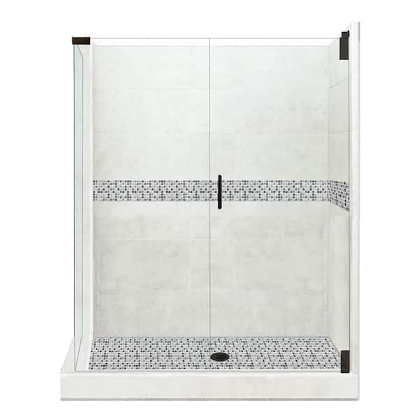 American Bath Factory Del Mar Grand Hinged 36 in. x 48 in. x 80 in. Right-Hand Corner Shower Kit in Natural Buff and Black Pipe Hardware