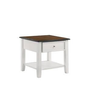 New Classic Furniture Evander 24 in. 2-Tone Creme/Brown Rectangle MDF End Table with Drawer