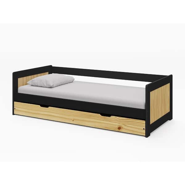 Dwell Home Inc Natalie Black Natural Twin Solid Wood Daybed with Twin Trundle