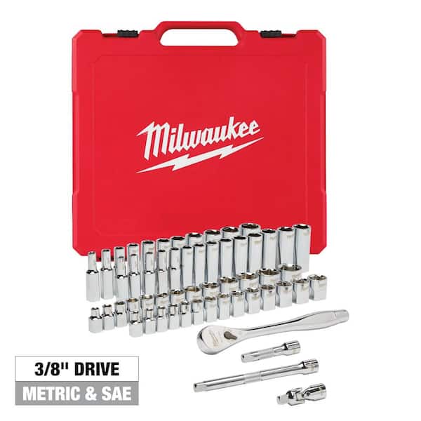 MILWAUKEE SAE Metric Ratchet and Socket Mechanics Tool Set 3/8" Drive 56 Piece