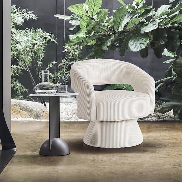 Lazzara Minnis Beige Corduroy Fabric Swivel Arm Chair