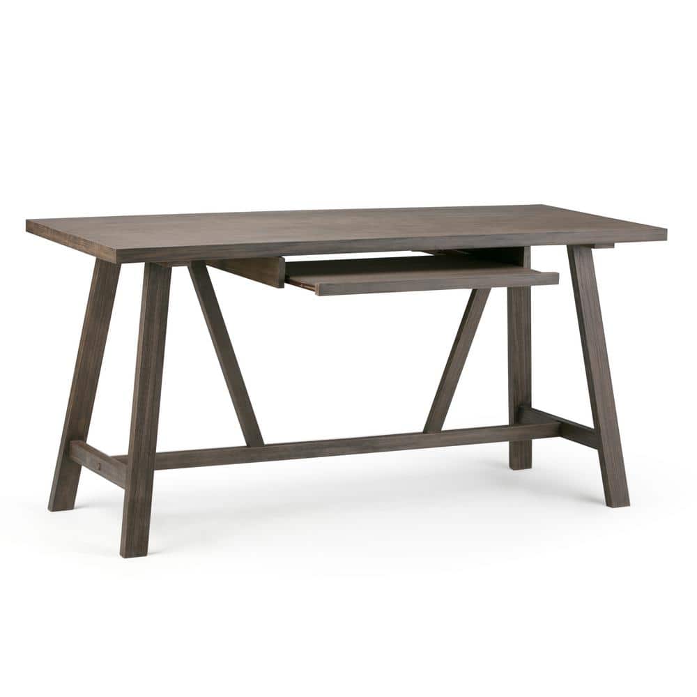 Driftwood Finish 60'' Solid Wood Industrial Writing Desk with Keyboard Tray