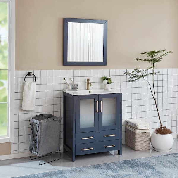 Vanity Art Brescia 30 in. W x 18 in. D x 36 in. H Single Sink Bath Vanity in Blue with White Ceramic Top and Mirror