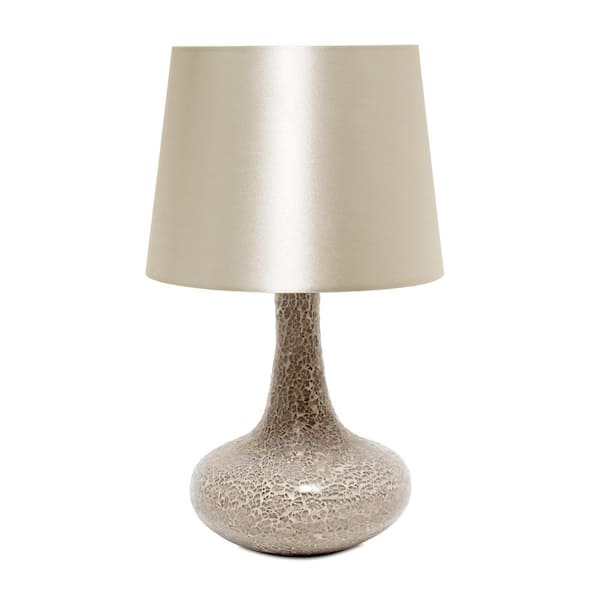 Creekwood home 14.17 in. Champagne Contemporary Patchwork Crystal Glass Table Lamp with Champagne Fabric Shade