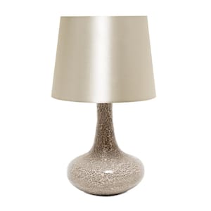 14.17 in. Champagne Contemporary Patchwork Crystal Glass Table Lamp with Champagne Fabric Shade