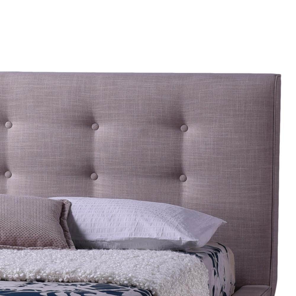 Scandinavian Mid-Century King Platform Bed in Beige Linen