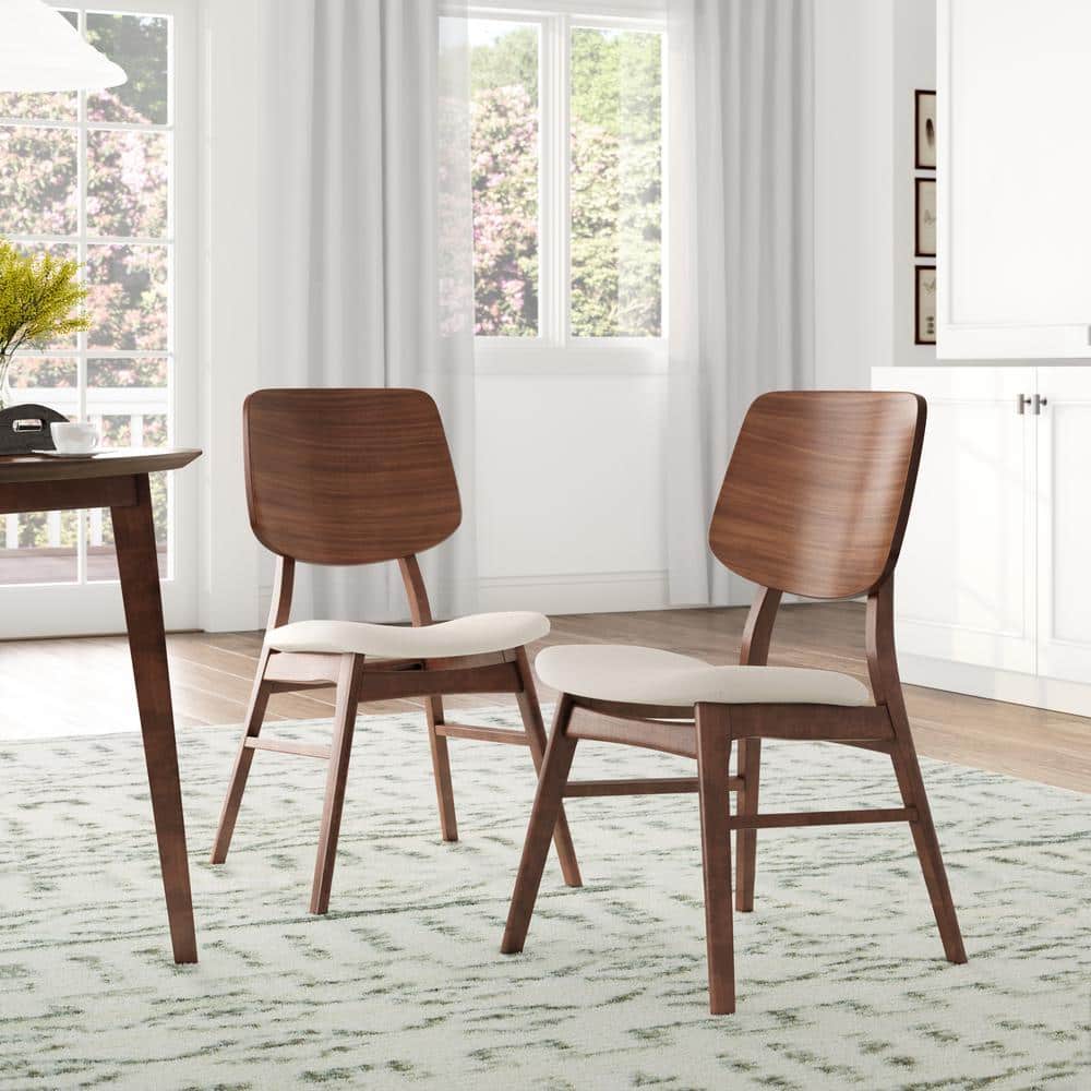 Oscar Walnut and Beige Upholstered Side Chairs, Set of 2