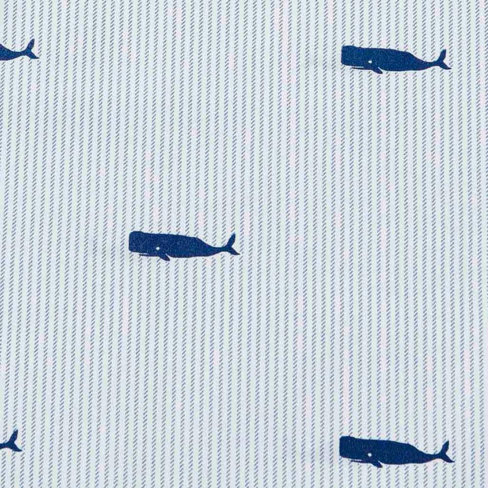 Queen Blue Cotton Percale Whale Stripe Sheet Set