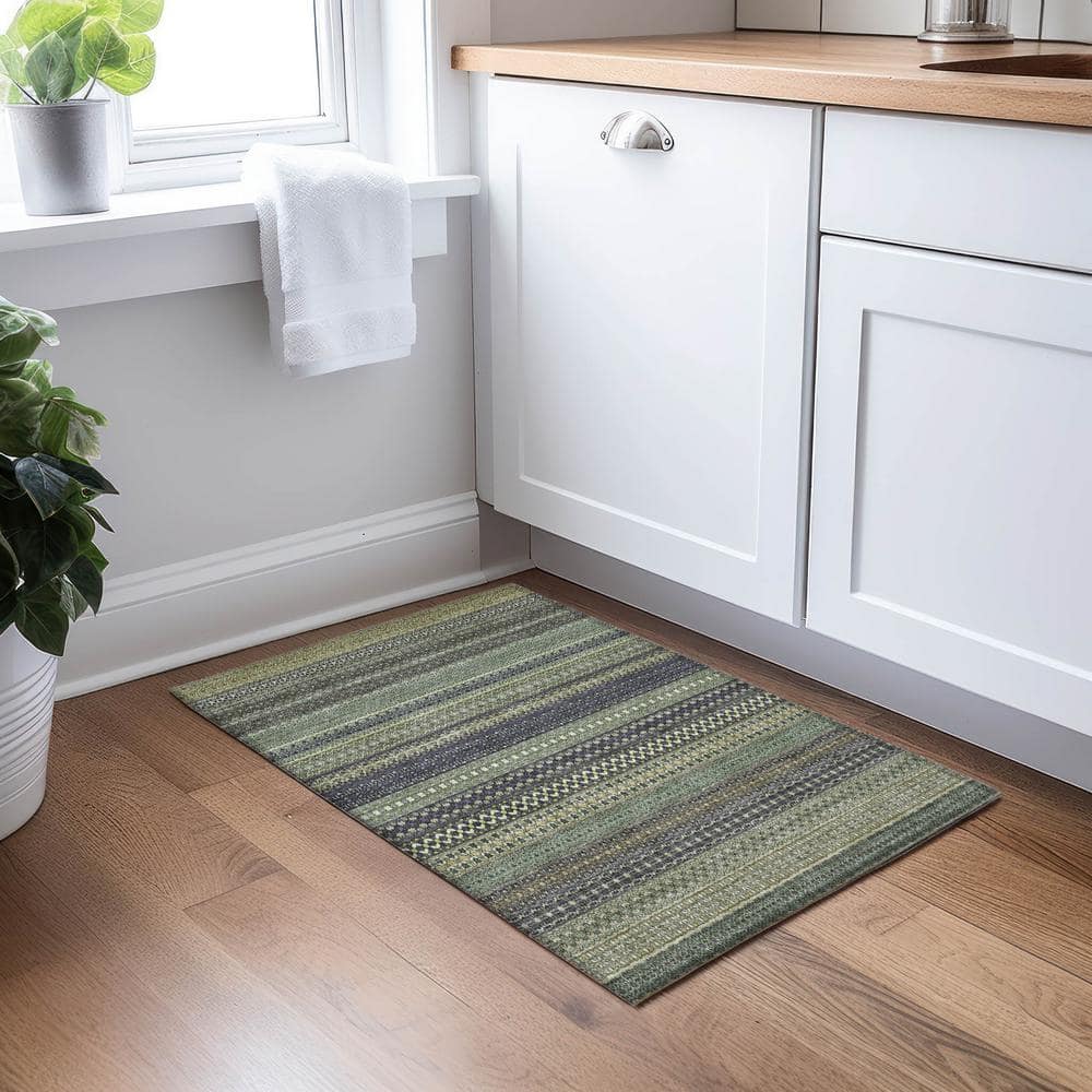 Sage Green Synthetic Flat Woven Reversible Rug 1'8" x 2'6"