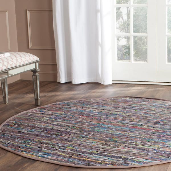 Rag Rug Rust/Multi 4 ft. x 4 ft. Round Striped Area Rug