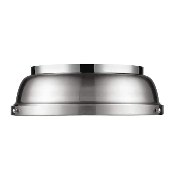 Golden Lighting - Duncan 14 in. 2-Light Chrome Flush Mount with Silver Shade and No Bulbs Included 1-Pack