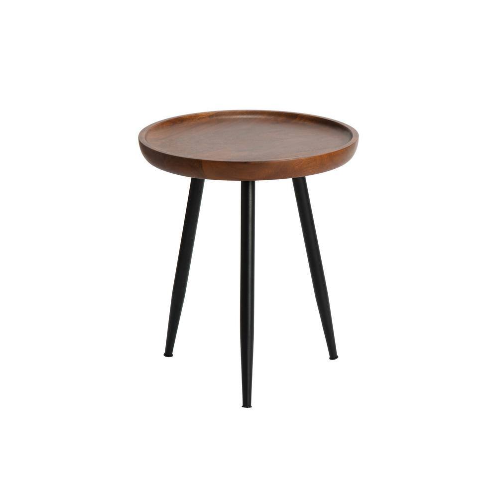 Handcrafted Mango Wood & Metal Round Side Table - 15.75"