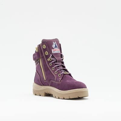 Women's Southern Cross Zip PR 6 inch Lace Up Work Boots - Steel Toe - Purple Size 8(W)