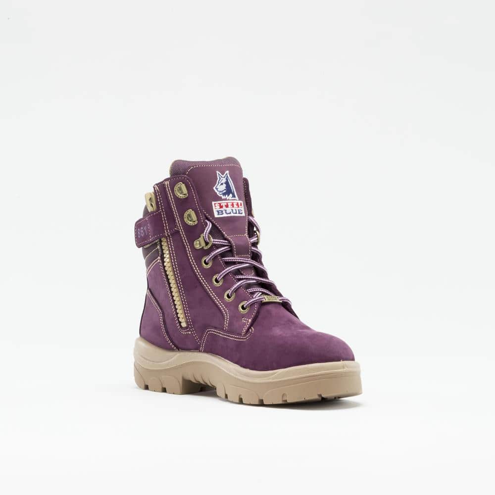 steel blue women's boots purple