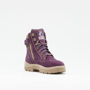 Women's Southern Cross Zip PR 6 inch Lace Up Work Boots - Steel Toe - Purple Size 7(W)
