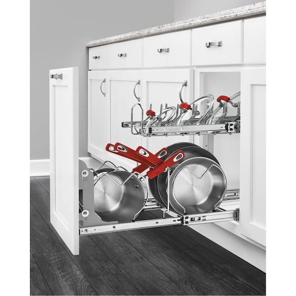 Chrome Pull Out Cabinet Pot and Pan Organzier, 12" Width, 5CW2-1222-CR