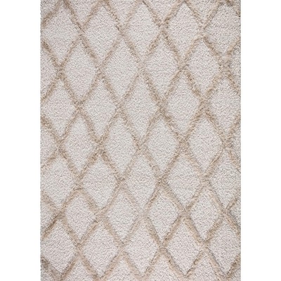 Valencia Ivory Shag 8 ft. x 11 ft. Trellis Shag Area Rug