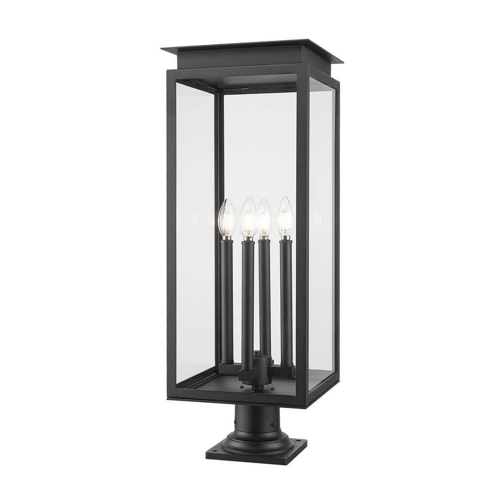 Nova 29.5 in. 4 Light Black Aluminum Hardwired Outdoor Weather Resistant Pi