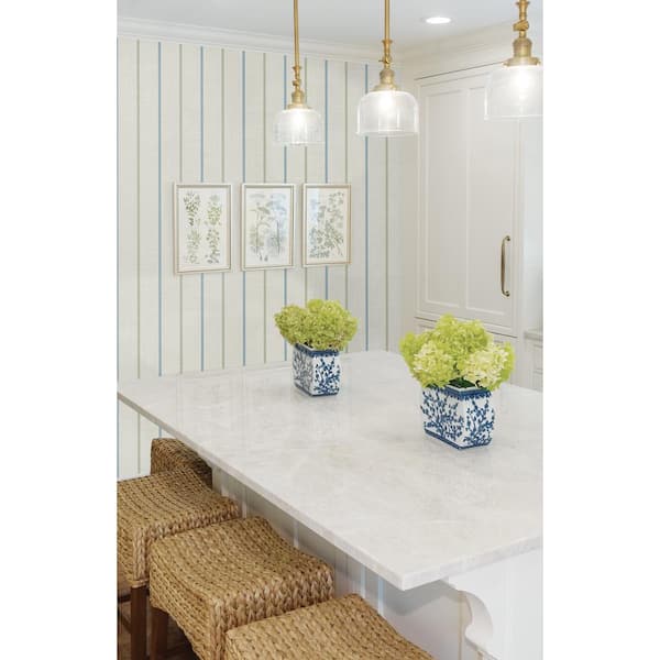 French Blue and Pomme Andree Stripe Paper Unpasted Nonwoven Wallpaper Roll 60.75 sq. ft.