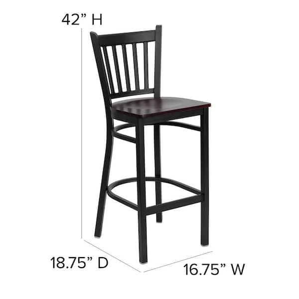 HUSKY Seating® Mahogany Wood Four Square Back Restaurant 500 LB Bar  Stool-Black