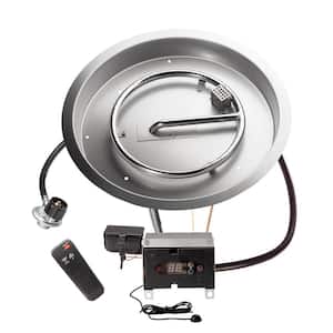 19 in. Round Remote Control Fire Pit Burner Kit, Stainless Steel, Electronic Ignition, Propane