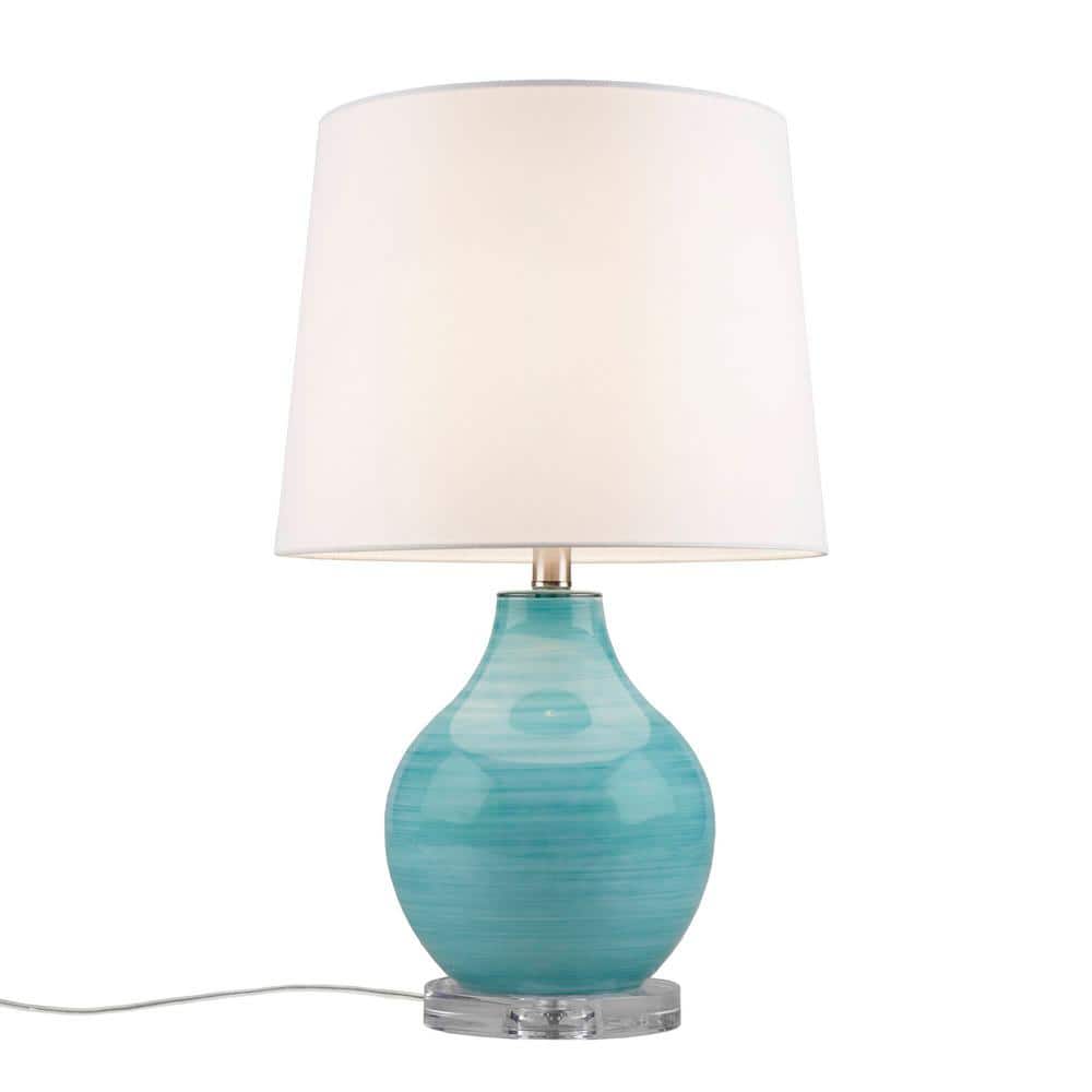Maelle Blue Aqua Swirl Glass Table Lamp with White Shade