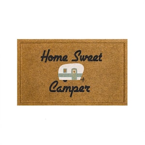 Happy Sweet Camper Natural 18 in. x 30 in. Faux Coir Doormat
