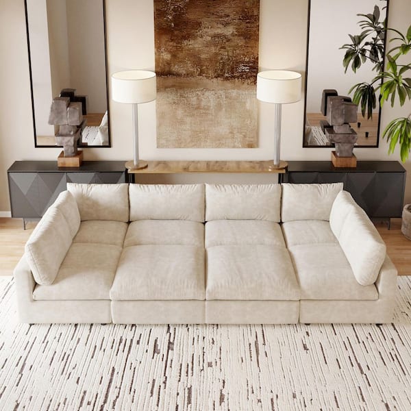 Magic Home Minimalist 134 in. Square Arm 8-Piece Chenille U