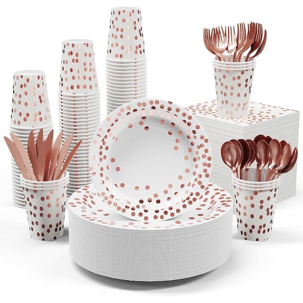 Adrinfly White and Rose Gold Disposable Dinnerware Set - 350-Piece