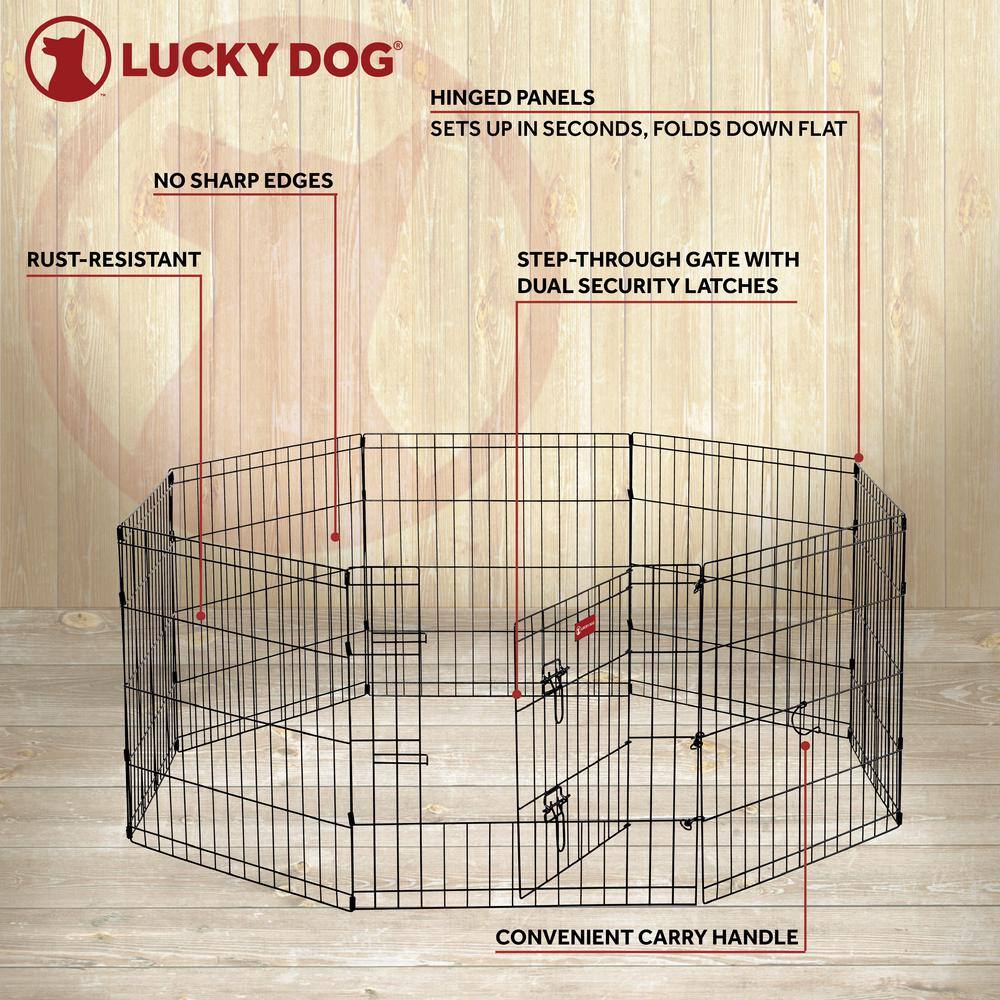 Lucky Dog 24"H Black Metal Exercise Pen with Stakes