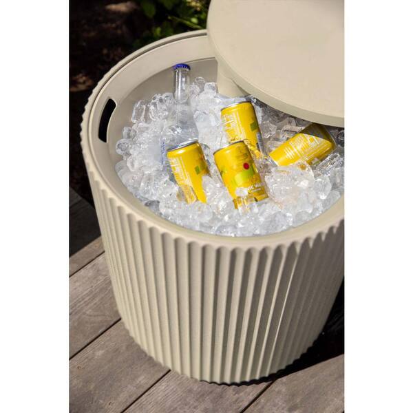 Veradek Round Sand Plastic 21 in. H Outdoor Cooler Side table