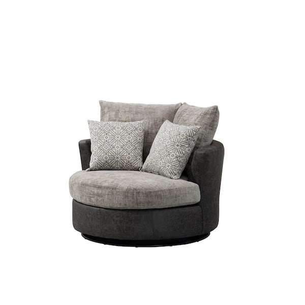 Unbranded Beige Round Swivel Accent Barrel Chair with 4 Pillows