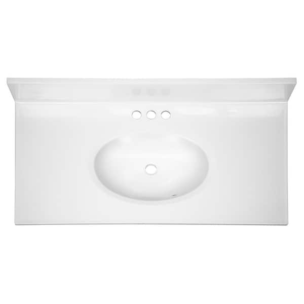 37 in. W x 19 in. D Cultured Marble Vanity Top in Solid White with Solid White Basin with 4 in. Faucet Spread 37 in. W x 19 in. D Cultured Marble Vanity Top in Solid White with Solid White Basin with 4 in. Faucet Spread