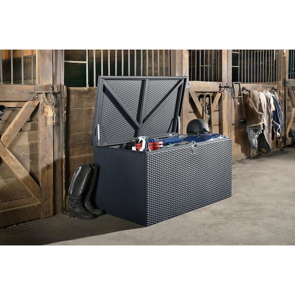 4 ft. D x 2 ft. W x 2 ft. H 134 HDG Steel Spacemaker Deck Box in Anthracite with Corrugated Floor and Pneumatic Lift