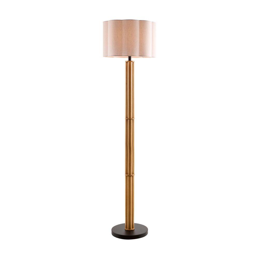 62.5 in. 1-Light Black and Antique Wood Grain Standard Floor Lamp with Beige Linen Drum Shade price history on PriceWatchPro