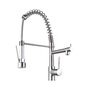Contemporary Single-Handle Gooseneck Pull Down Sprayer Kitchen Faucet in Brushed Nickel