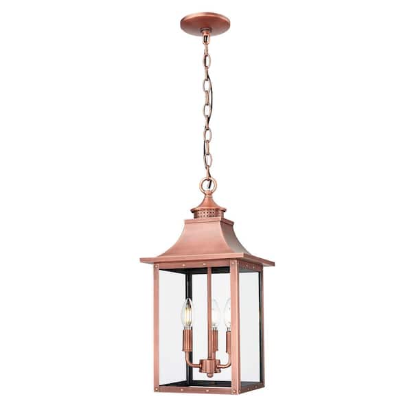 St. Charles Collection Hanging Outdoor 3-Light Copper Pantina Light Fixture