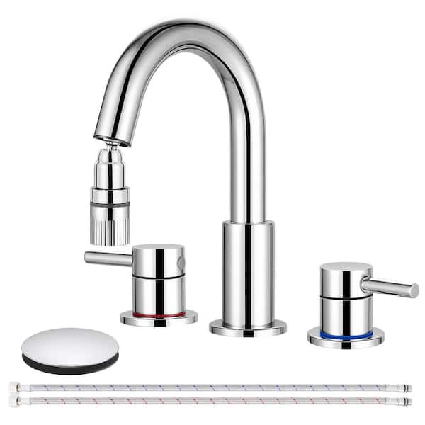 Double handle 8 in. Widespread Bathroom Faucet 3 Hole Bathroom Sink Faucet in Polished Chrome