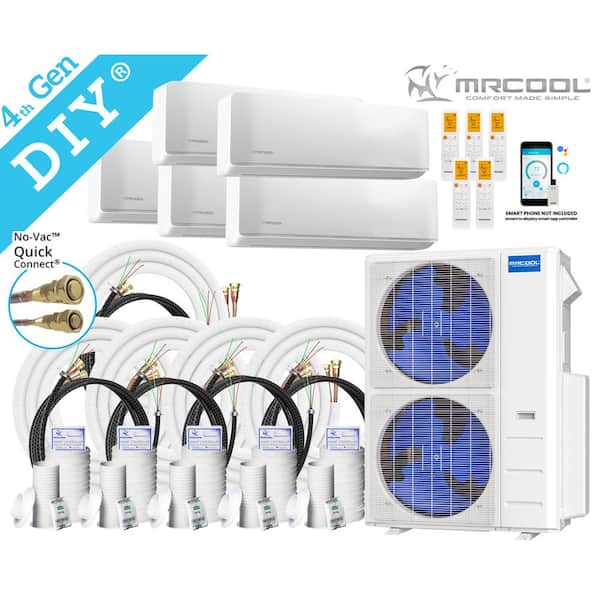 DIY 48,000 BTU 4-Ton 5-Zone 20.5 SEER Ductless Mini-Split AC & Heat Pump with 9K+9K+9K+9K+12K & 35,35,50,50,50 ft. Lines
