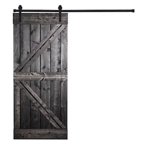 Modern K-Bar Series 30 in. x 84 in. Charcoal black stained Knotty Pine Wood DIY Sliding Barn Door with Hardware Kit