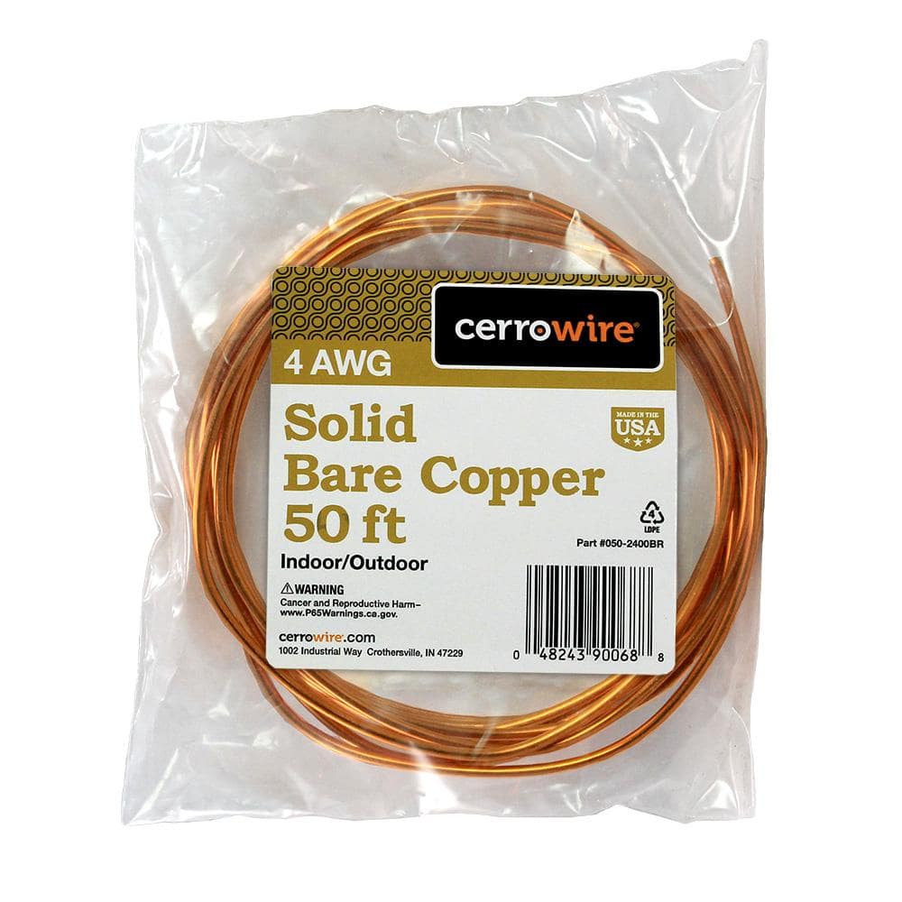 SOUTHWIRE Bare Copper Grounding Wire: 4 AWG Wire Size, Solid, 0.2 in  Nominal Outside Dia., 200 ft Lg