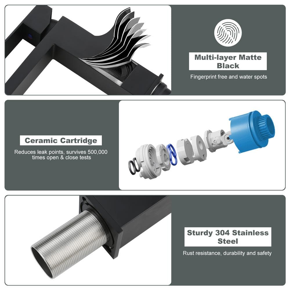 Matte Black Modern Single Hole Bathroom Faucet with Supply Lines