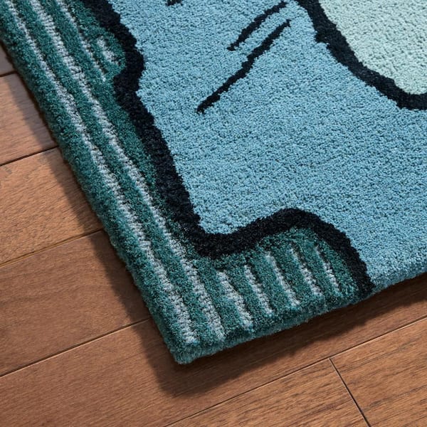 Flora Grandeur Bloom Handcrafted Wool Area Rug Blue 5 ft. x 7 ft.