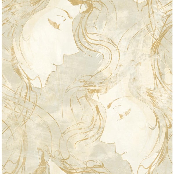 Seabrook Designs Chadwick Nouveau Metallic Gold and Off-White Abstract Wallpaper